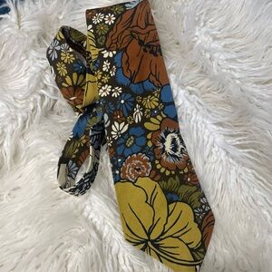 🌸SOLD🌸 Vintage Mens Necktie Brown Tiki Print Floral Hawaiian Barkcloth Bold